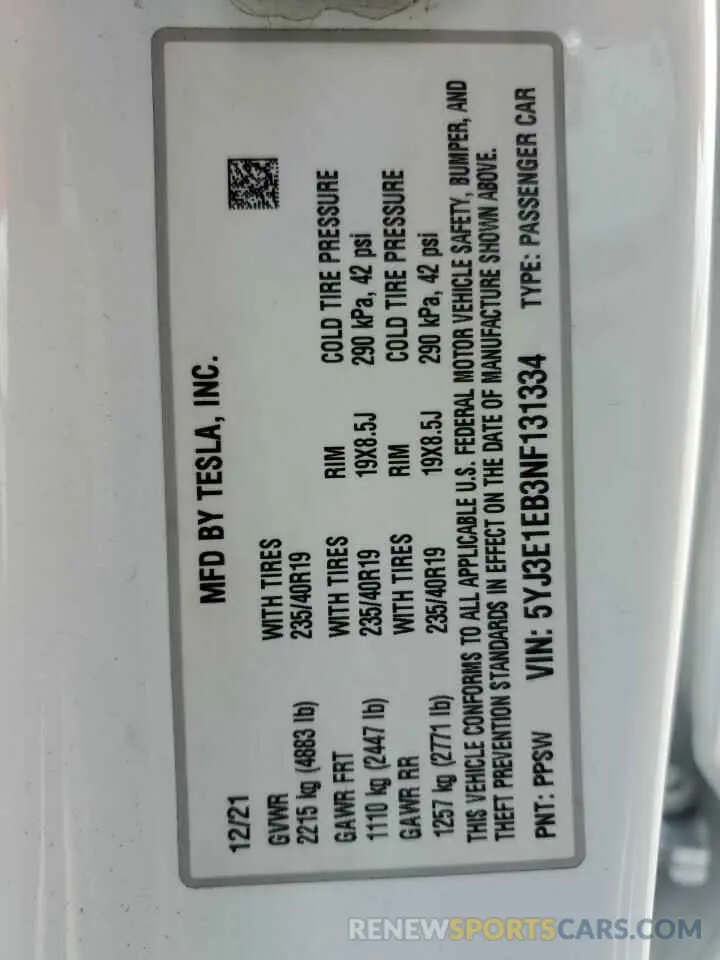 13 Photograph of a damaged car 5YJ3E1EB3NF131334 TESLA MODEL 3 2022