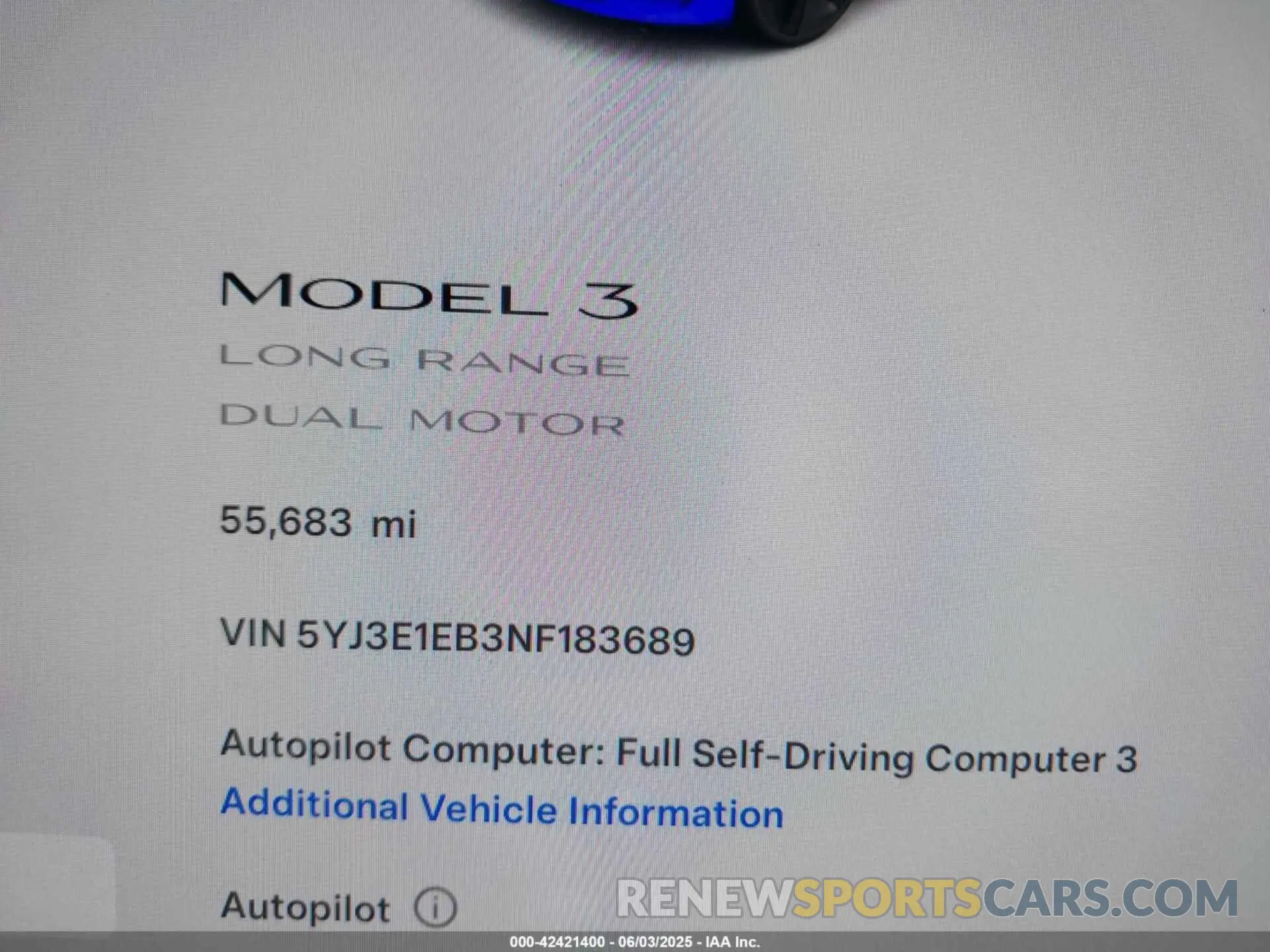 7 Photograph of a damaged car 5YJ3E1EB3NF183689 TESLA MODEL 3 2022