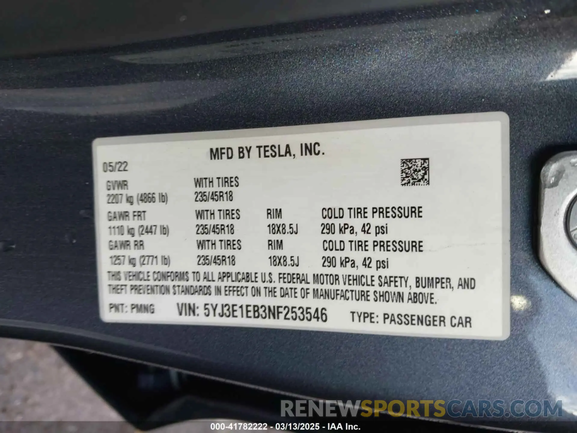 9 Photograph of a damaged car 5YJ3E1EB3NF253546 TESLA MODEL 3 2022