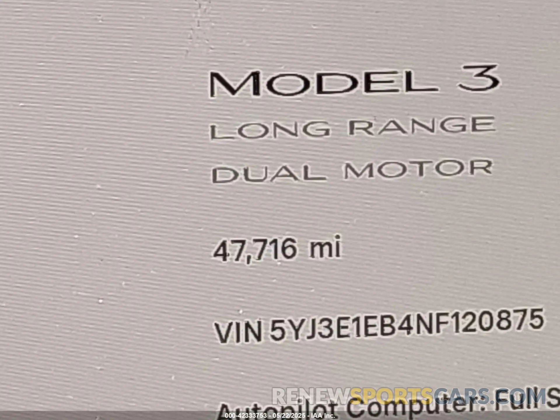 16 Photograph of a damaged car 5YJ3E1EB4NF120875 TESLA MODEL 3 2022