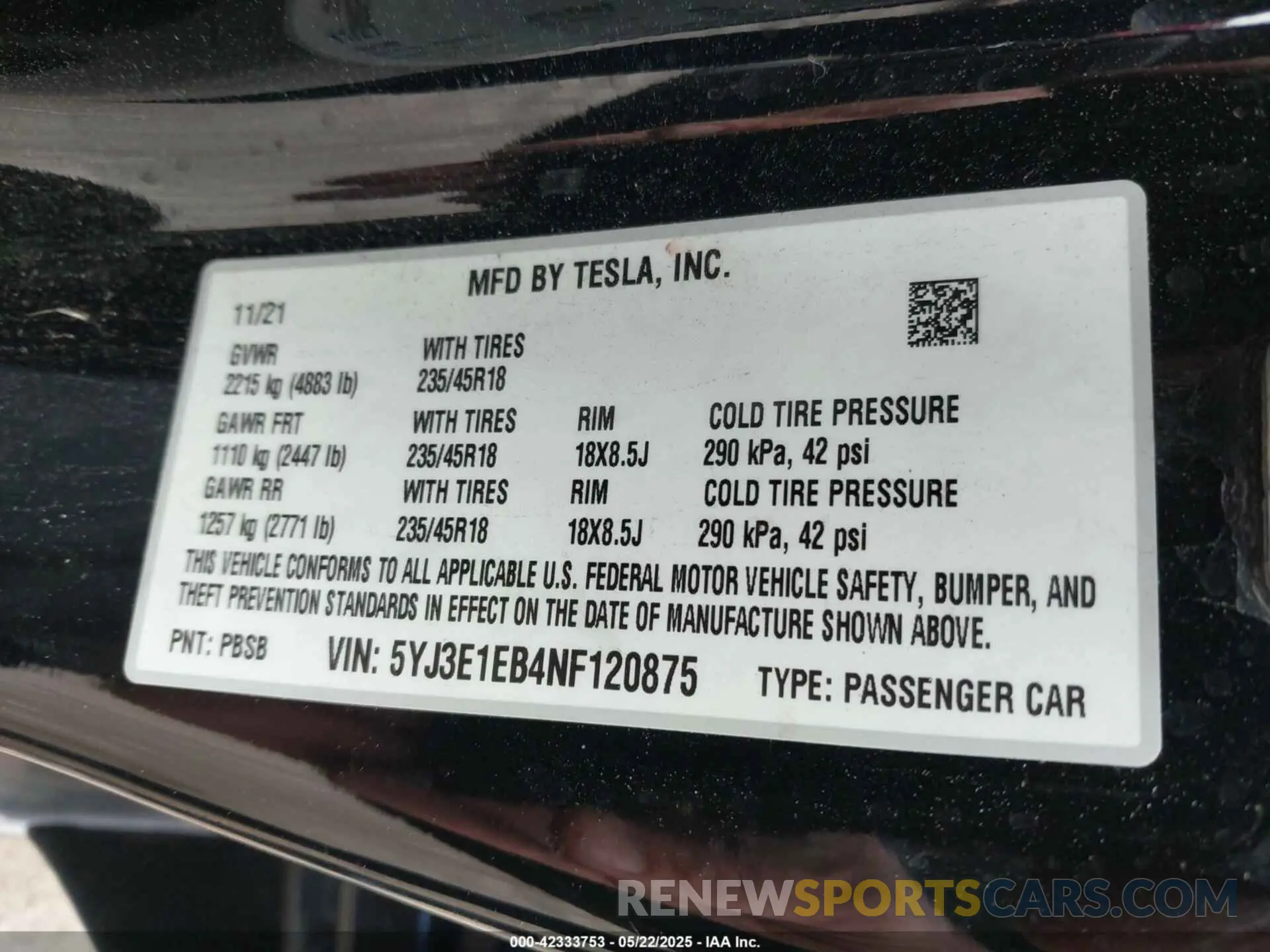 9 Photograph of a damaged car 5YJ3E1EB4NF120875 TESLA MODEL 3 2022