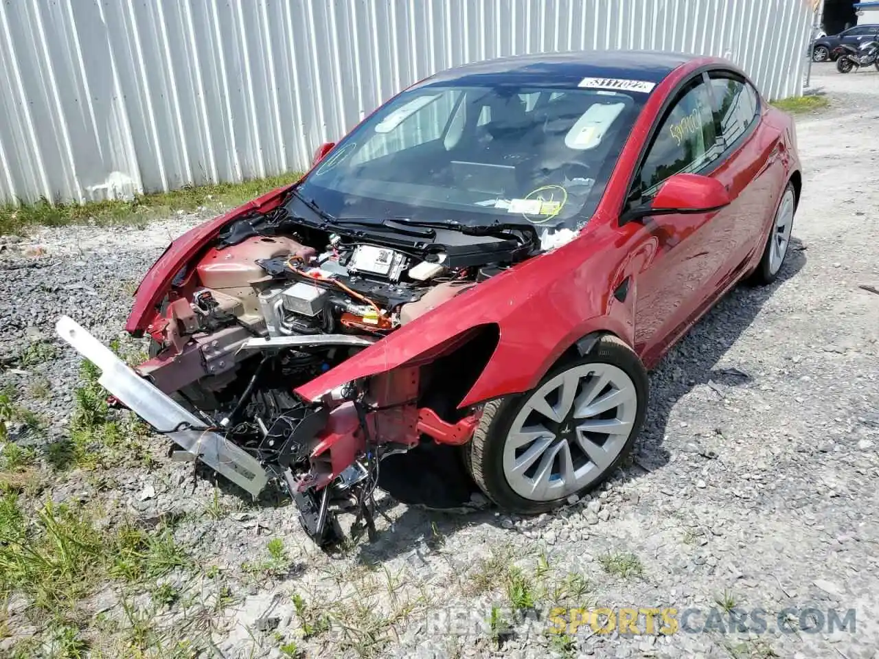 2 Photograph of a damaged car 5YJ3E1EB4NF187007 TESLA MODEL 3 2022