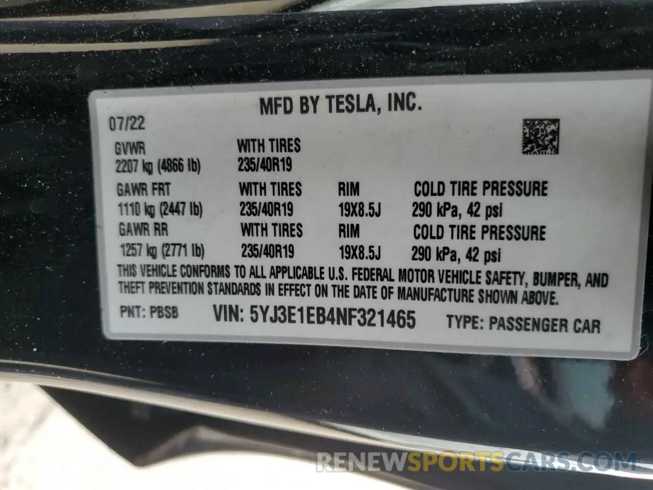 13 Photograph of a damaged car 5YJ3E1EB4NF321465 TESLA MODEL 3 2022