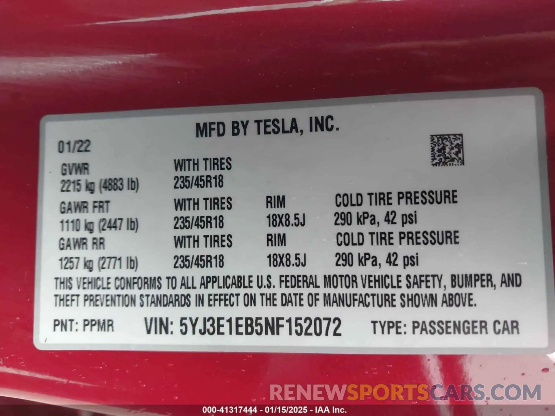 9 Photograph of a damaged car 5YJ3E1EB5NF152072 TESLA MODEL 3 2022