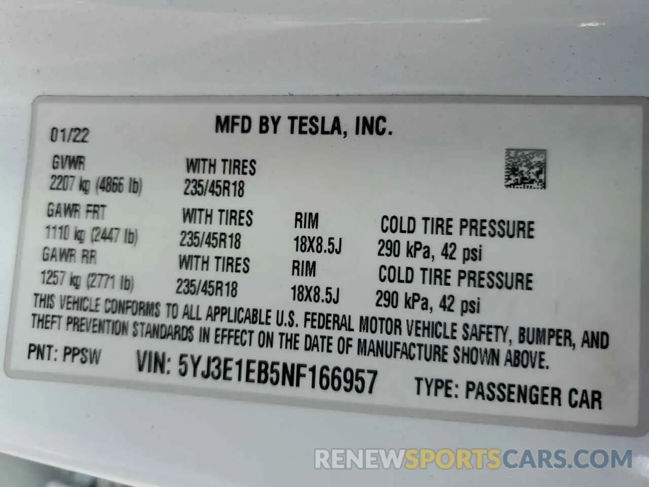 13 Photograph of a damaged car 5YJ3E1EB5NF166957 TESLA MODEL 3 2022