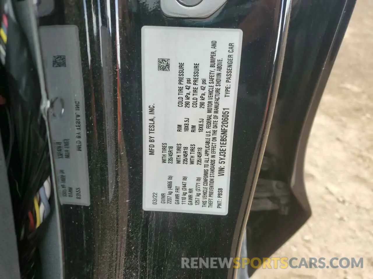 12 Photograph of a damaged car 5YJ3E1EB5NF206051 TESLA MODEL 3 2022