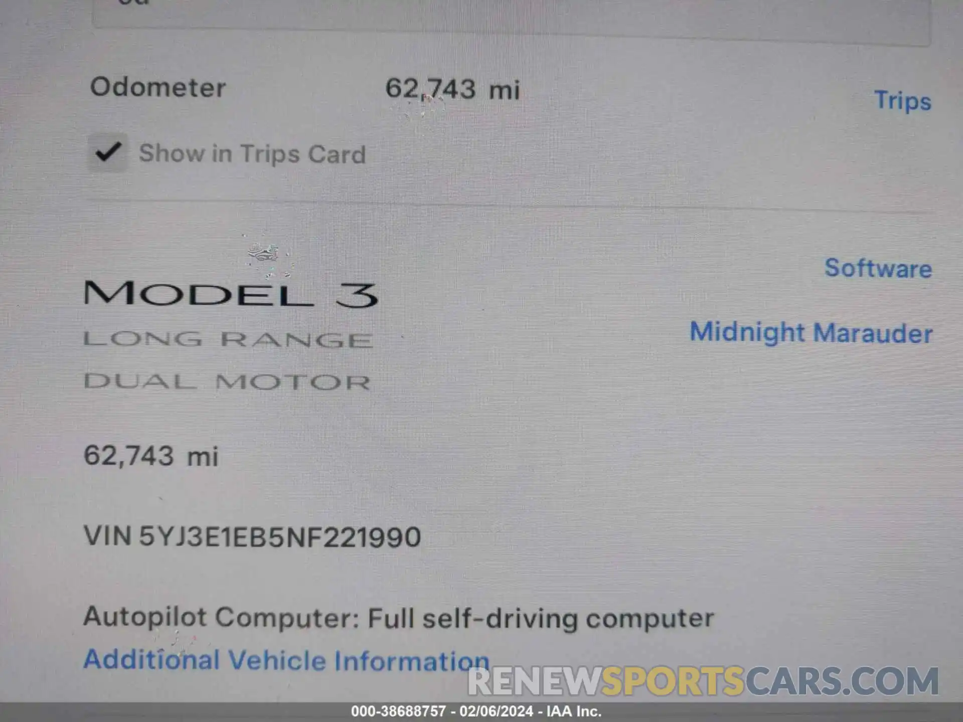 7 Photograph of a damaged car 5YJ3E1EB5NF221990 TESLA MODEL 3 2022