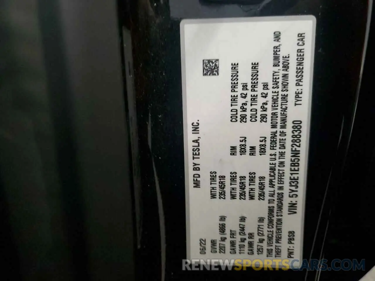 12 Photograph of a damaged car 5YJ3E1EB5NF288380 TESLA MODEL 3 2022