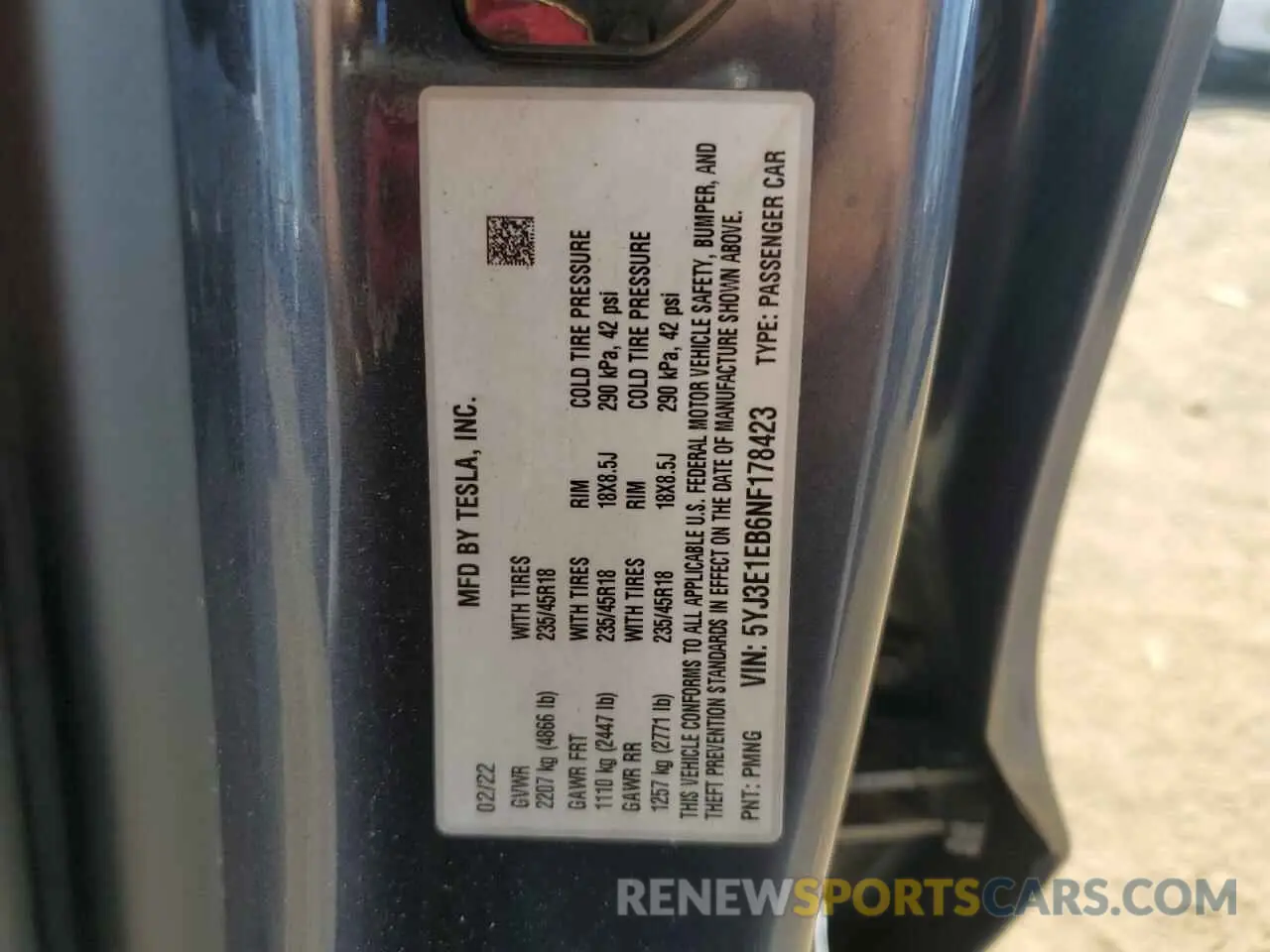 12 Photograph of a damaged car 5YJ3E1EB6NF178423 TESLA MODEL 3 2022