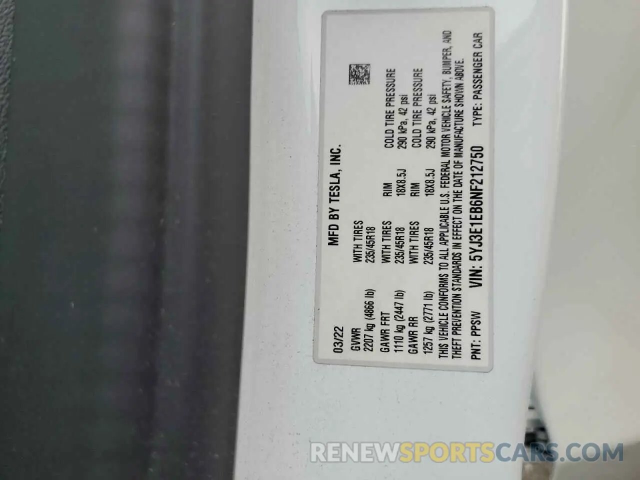 13 Photograph of a damaged car 5YJ3E1EB6NF212750 TESLA MODEL 3 2022