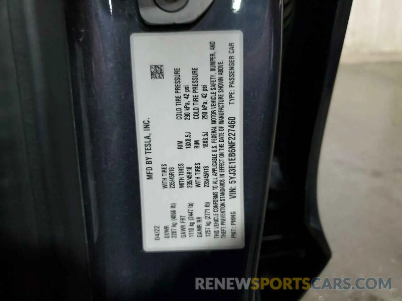 13 Photograph of a damaged car 5YJ3E1EB6NF227460 TESLA MODEL 3 2022