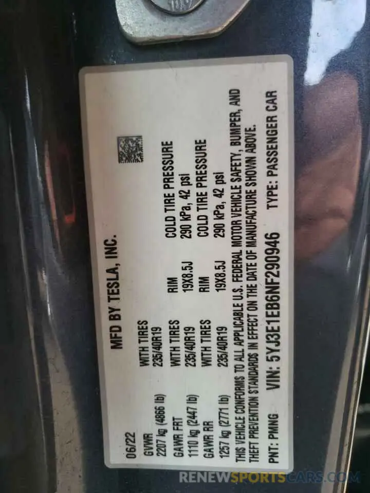 12 Photograph of a damaged car 5YJ3E1EB6NF290946 TESLA MODEL 3 2022