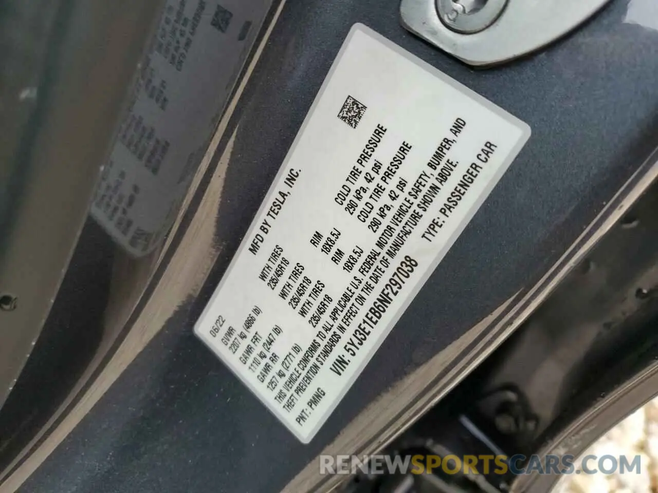 14 Photograph of a damaged car 5YJ3E1EB6NF297038 TESLA MODEL 3 2022