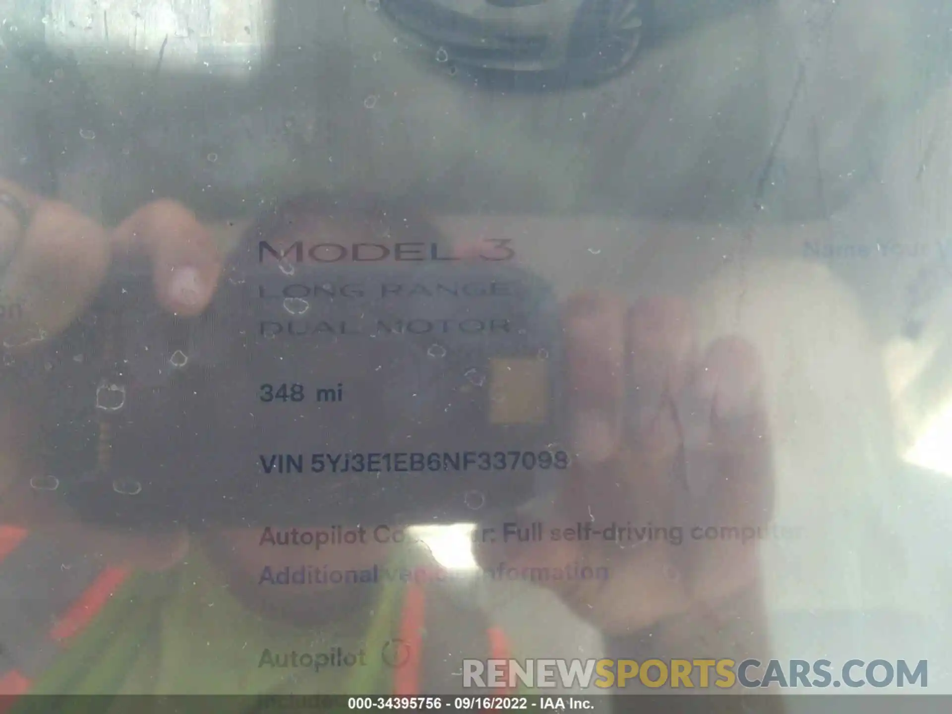 7 Photograph of a damaged car 5YJ3E1EB6NF337098 TESLA MODEL 3 2022