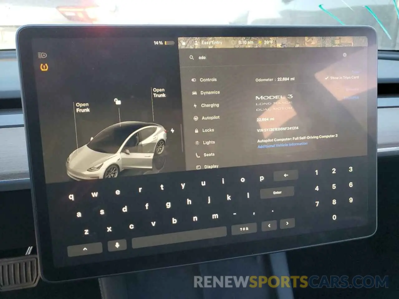 9 Photograph of a damaged car 5YJ3E1EB6NF341314 TESLA MODEL 3 2022