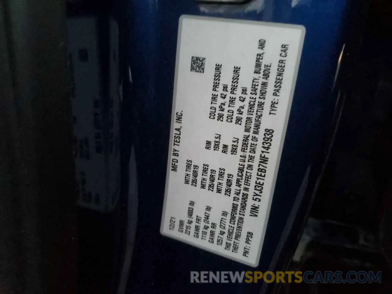 12 Photograph of a damaged car 5YJ3E1EB7NF143938 TESLA MODEL 3 2022