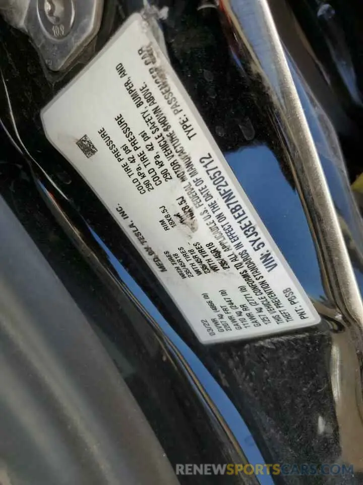 12 Photograph of a damaged car 5YJ3E1EB7NF205712 TESLA MODEL 3 2022