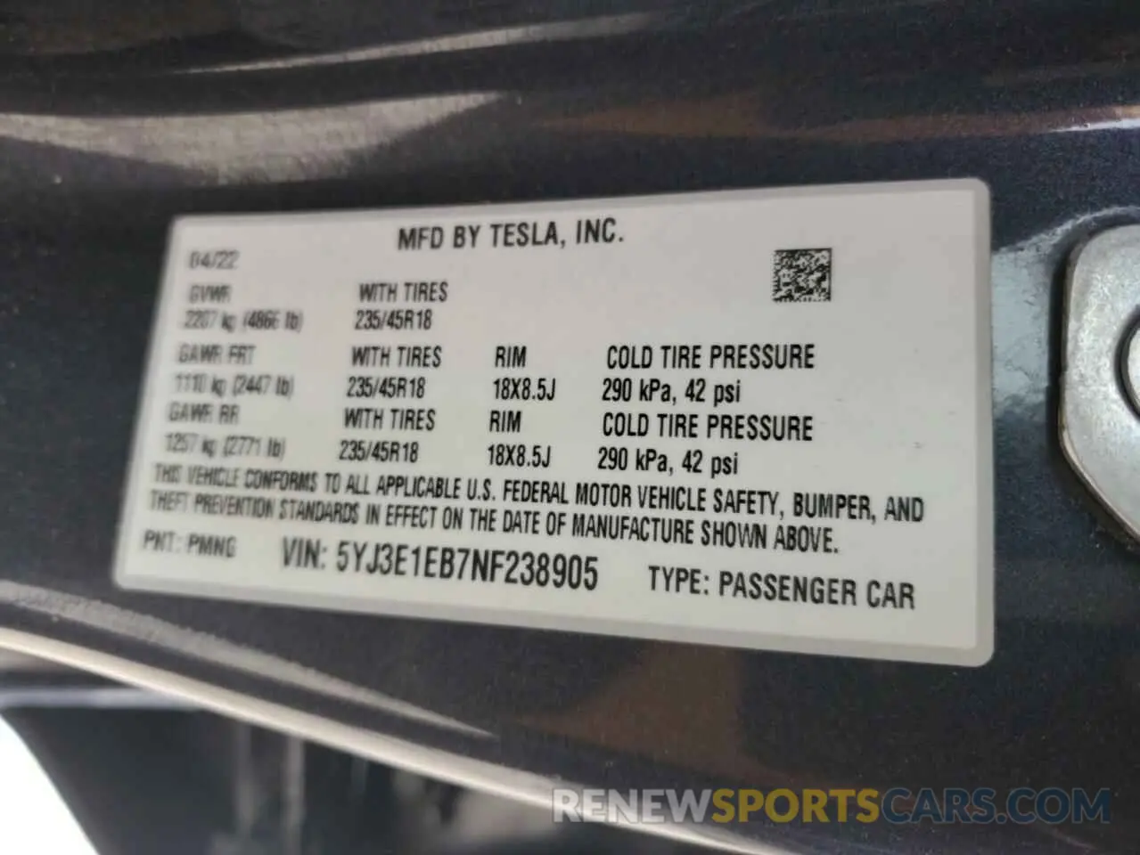 12 Photograph of a damaged car 5YJ3E1EB7NF238905 TESLA MODEL 3 2022