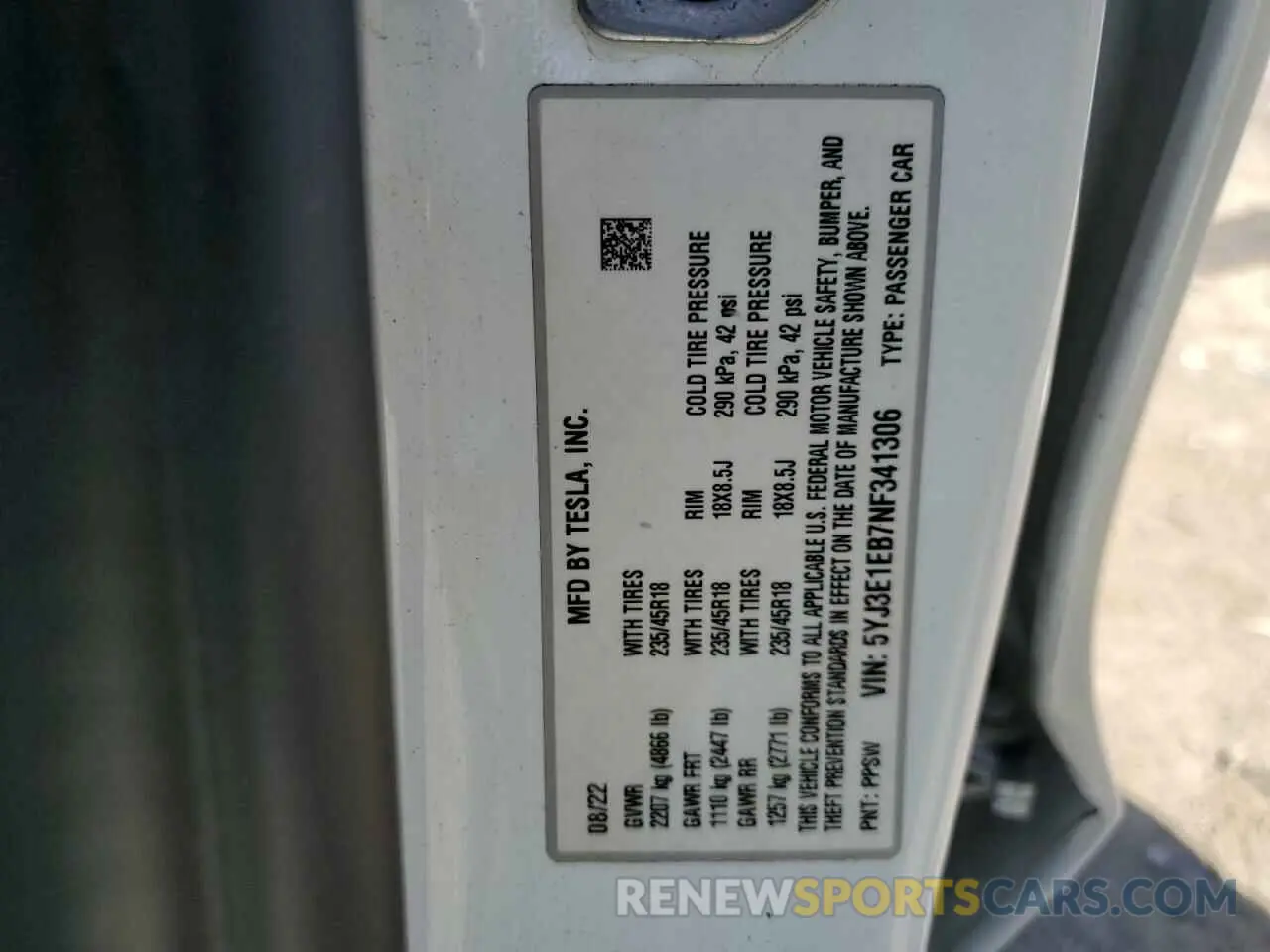 13 Photograph of a damaged car 5YJ3E1EB7NF341306 TESLA MODEL 3 2022