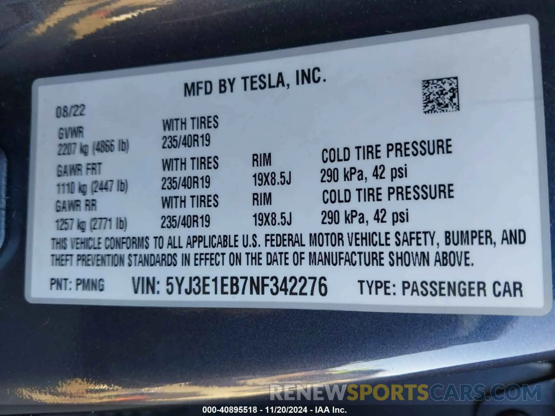 9 Photograph of a damaged car 5YJ3E1EB7NF342276 TESLA MODEL 3 2022