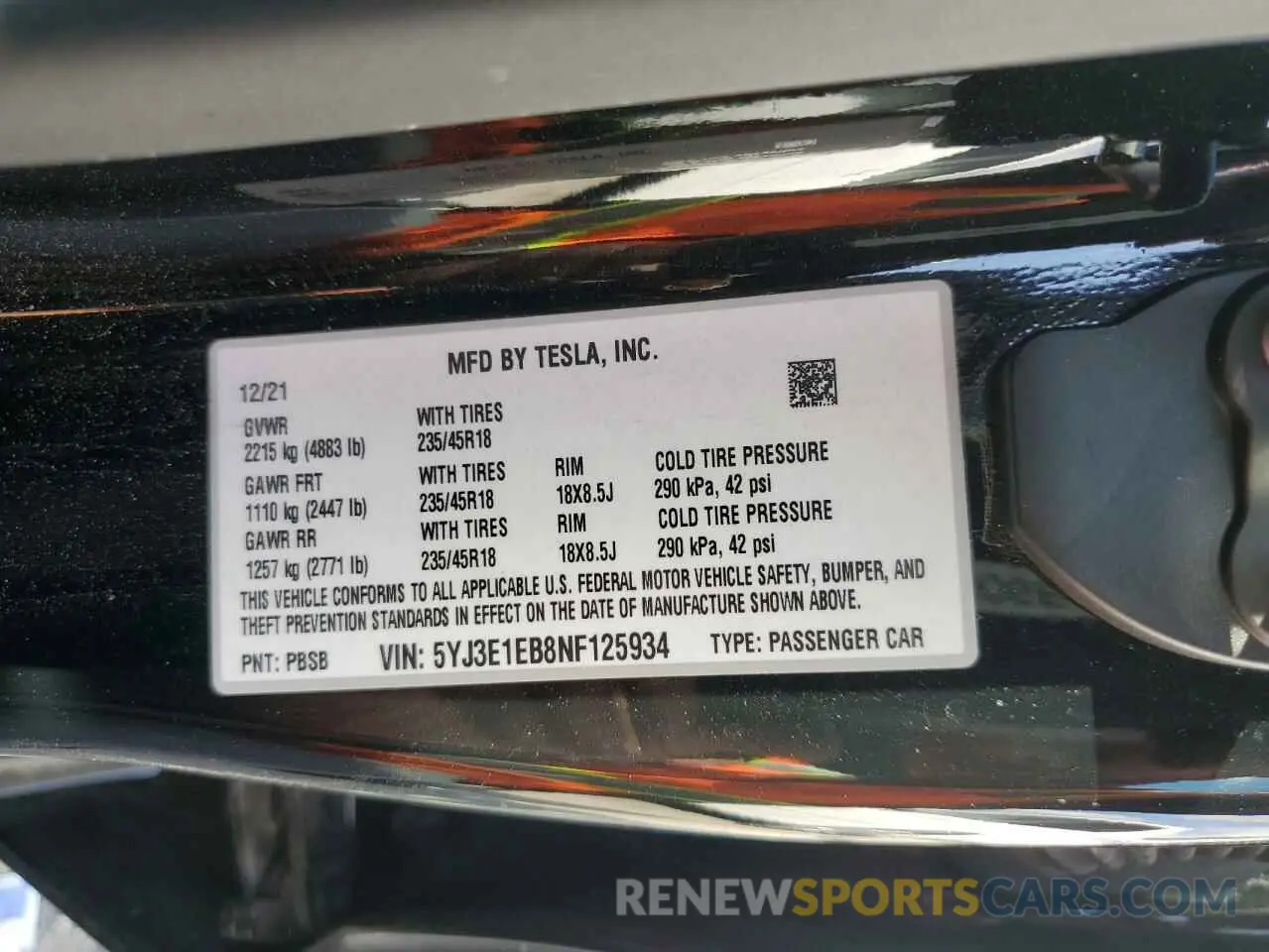 13 Photograph of a damaged car 5YJ3E1EB8NF125934 TESLA MODEL 3 2022