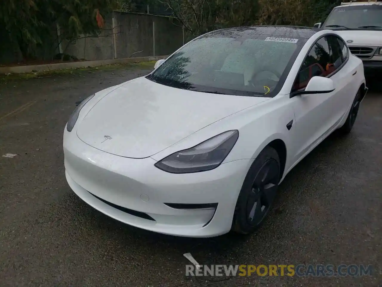 2 Photograph of a damaged car 5YJ3E1EB8NF127568 TESLA MODEL 3 2022