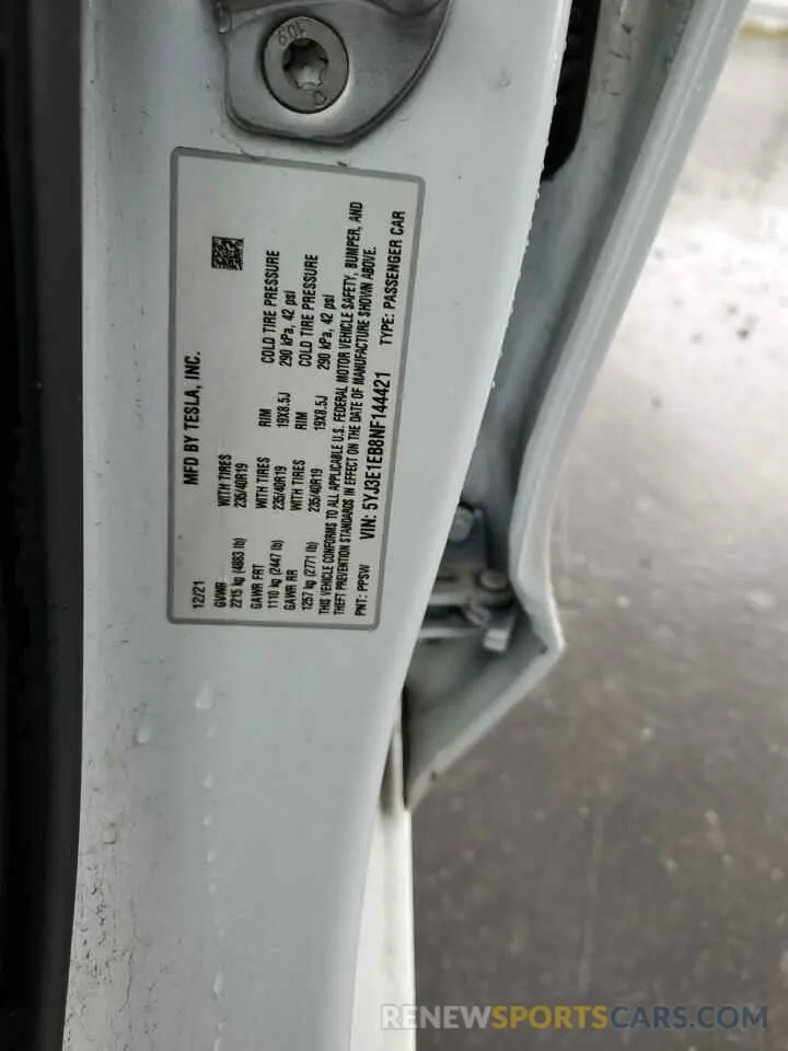 14 Photograph of a damaged car 5YJ3E1EB8NF144421 TESLA MODEL 3 2022