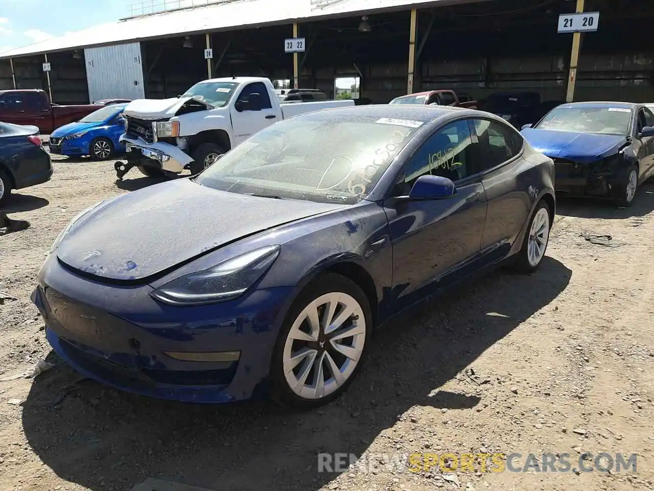 2 Photograph of a damaged car 5YJ3E1EB8NF187530 TESLA MODEL 3 2022