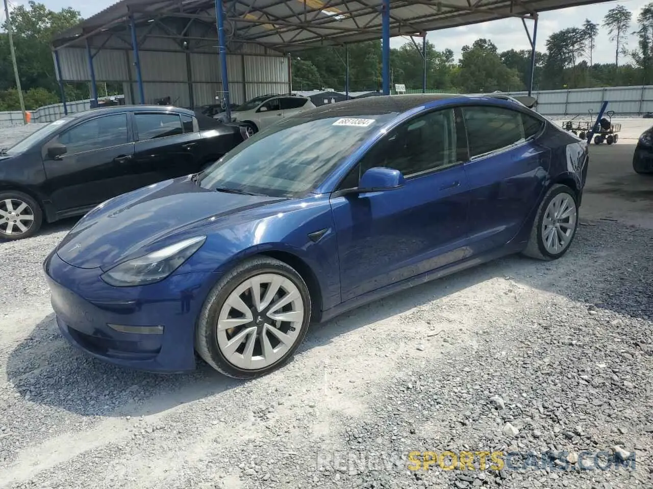 1 Photograph of a damaged car 5YJ3E1EB8NF188029 TESLA MODEL 3 2022