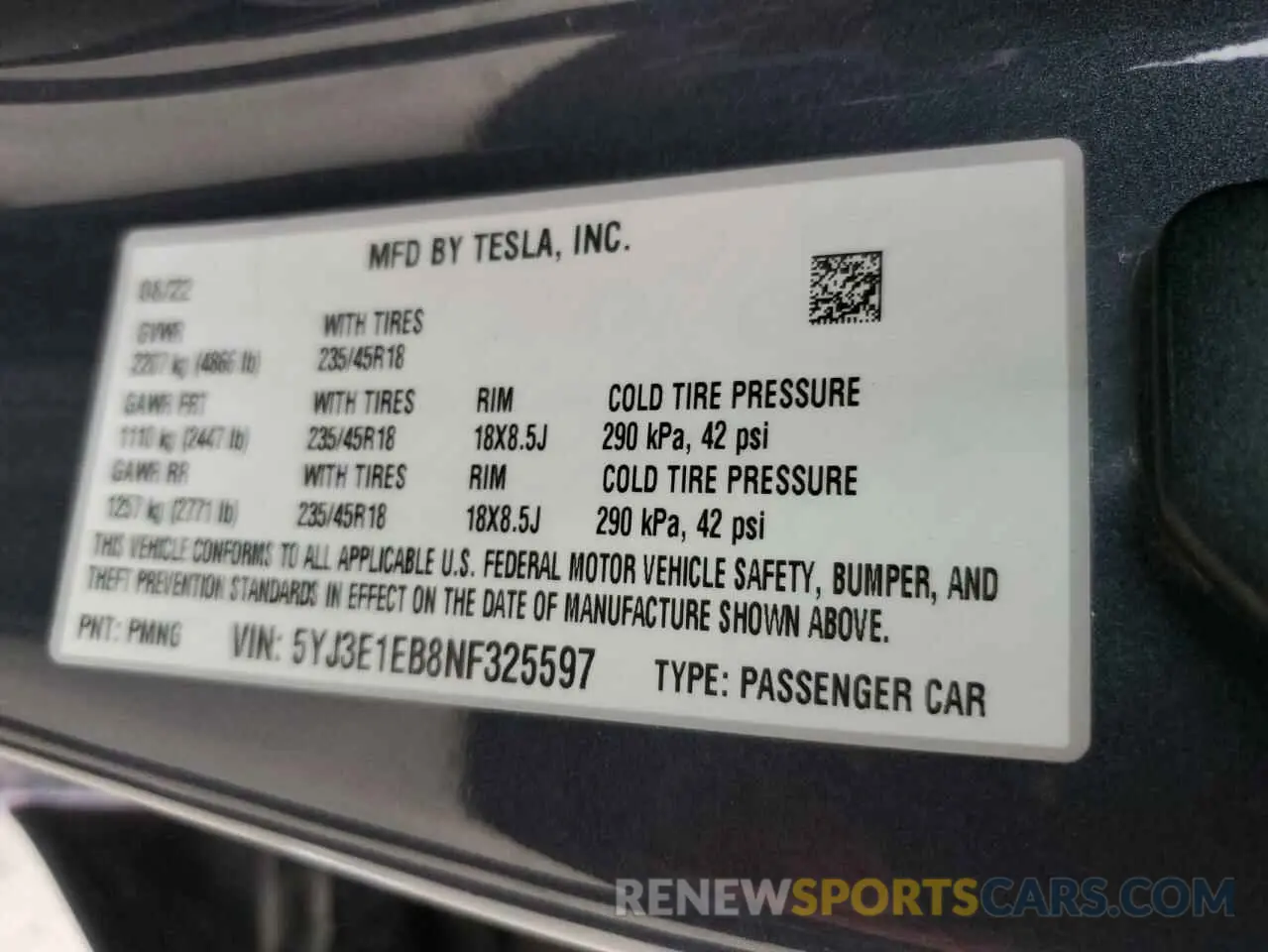 13 Photograph of a damaged car 5YJ3E1EB8NF325597 TESLA MODEL 3 2022
