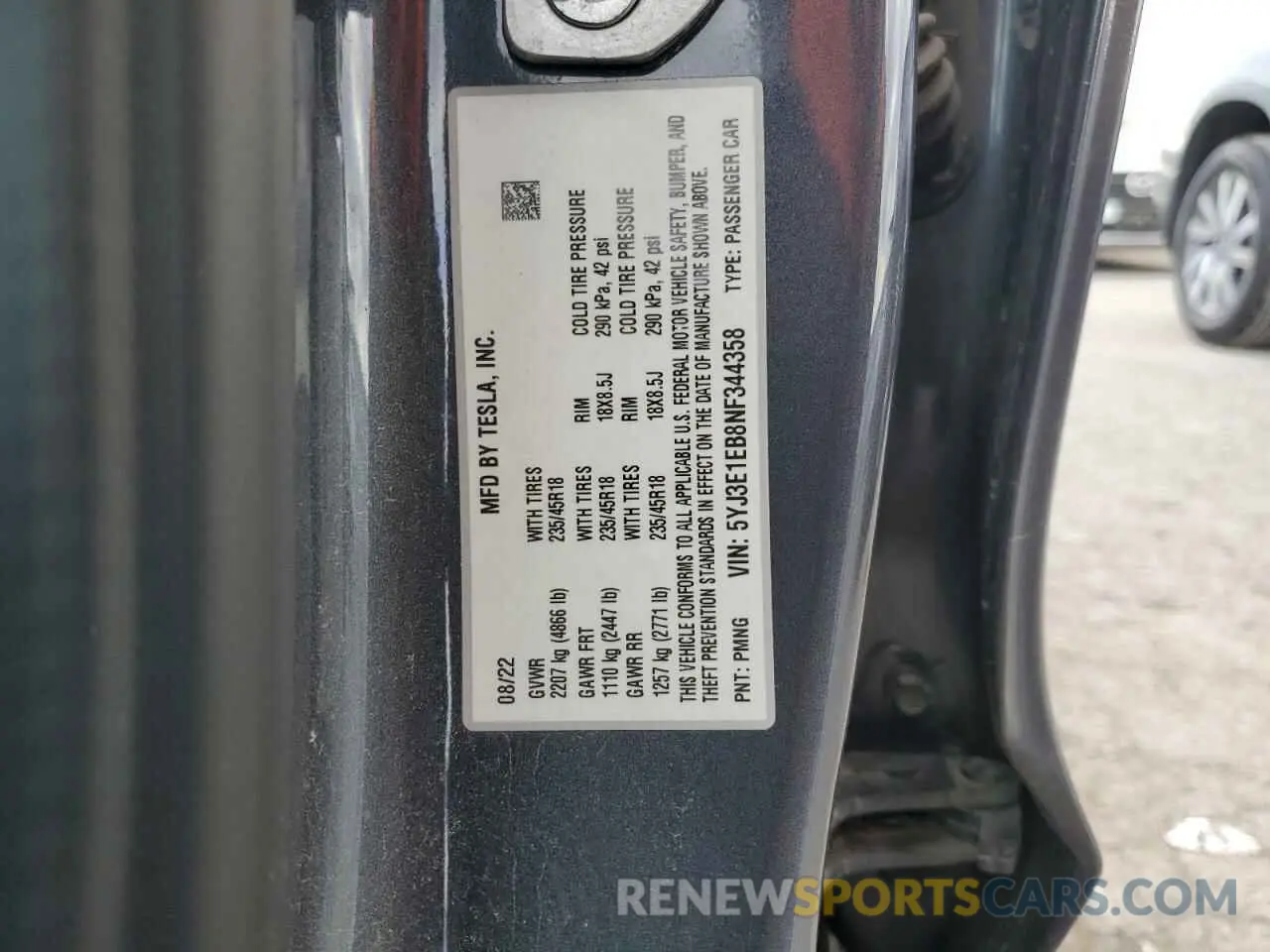 13 Photograph of a damaged car 5YJ3E1EB8NF344358 TESLA MODEL 3 2022