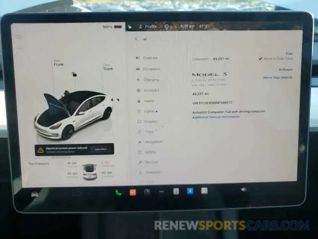 9 Photograph of a damaged car 5YJ3E1EB8NF346577 TESLA MODEL 3 2022
