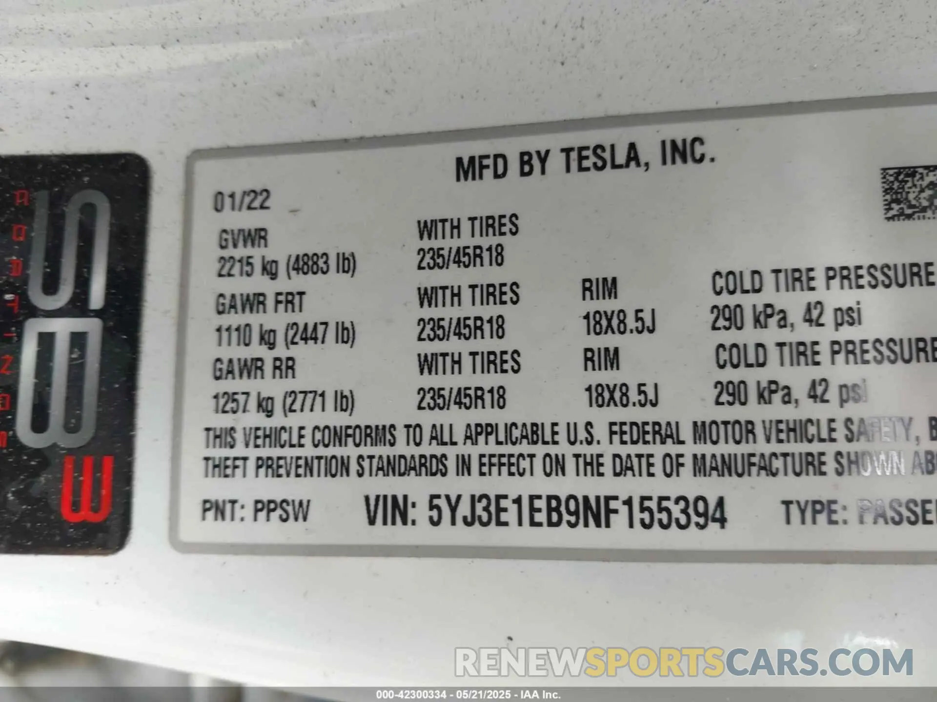 9 Photograph of a damaged car 5YJ3E1EB9NF155394 TESLA MODEL 3 2022