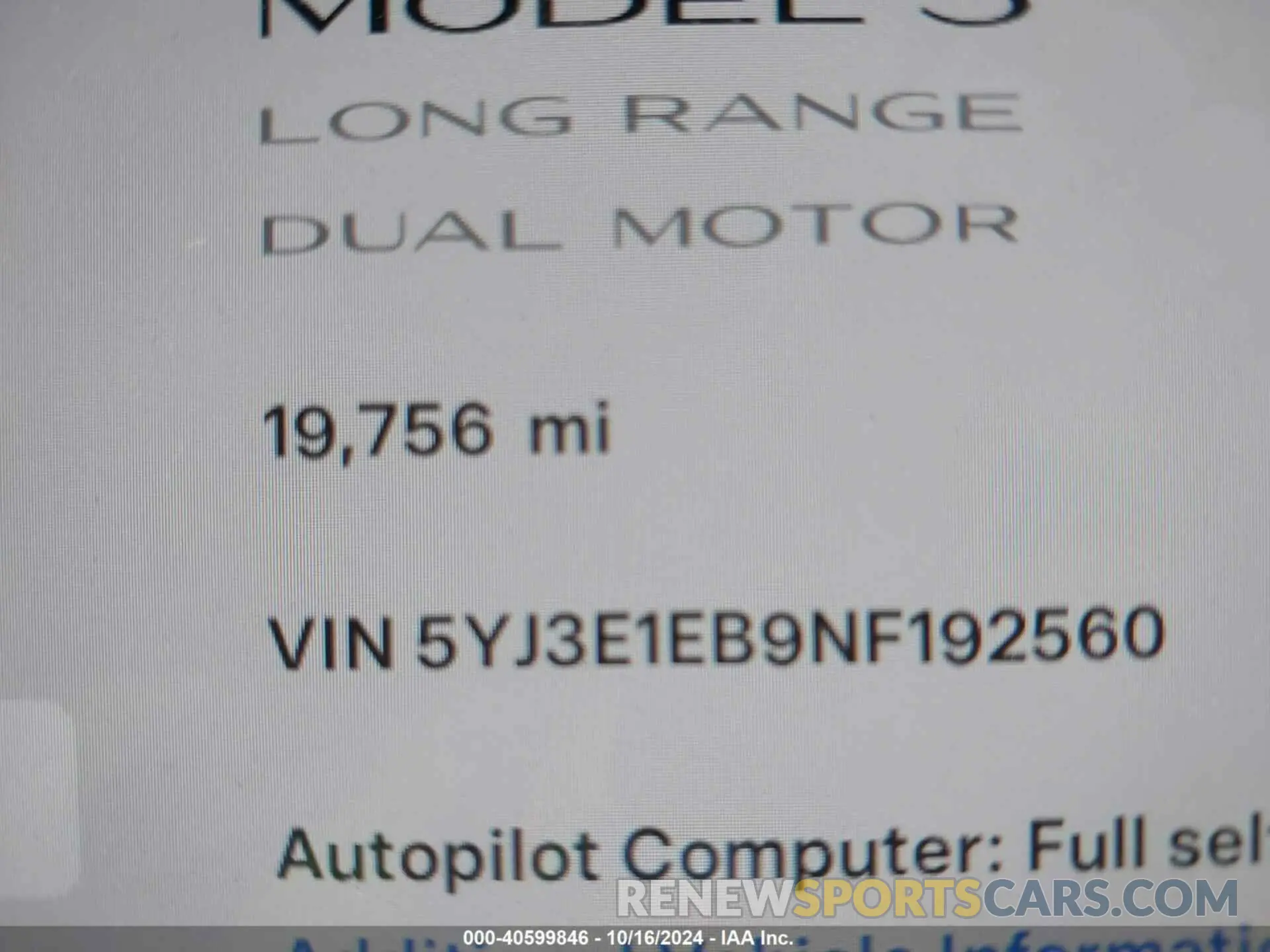 16 Photograph of a damaged car 5YJ3E1EB9NF192560 TESLA MODEL 3 2022