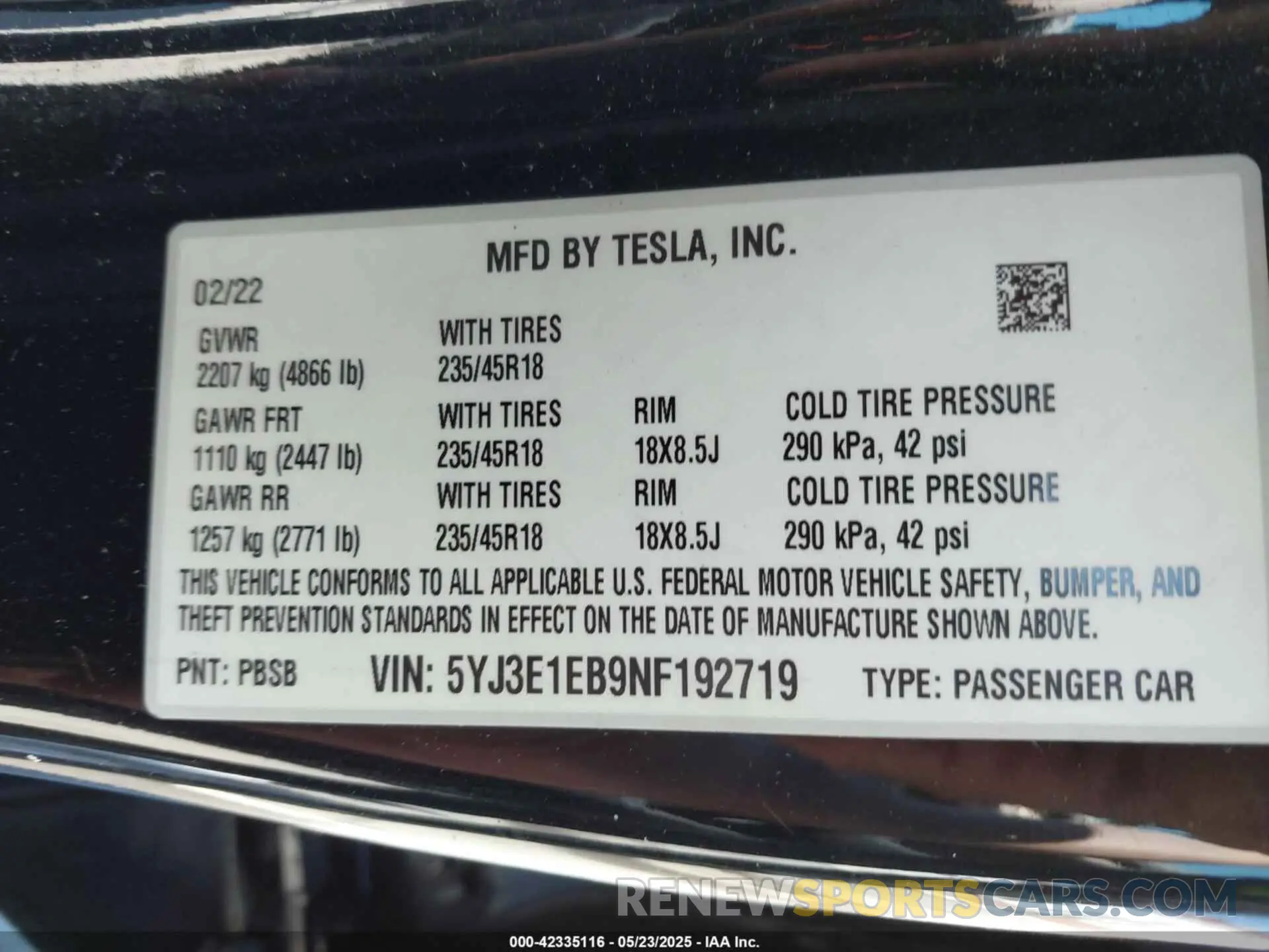 9 Photograph of a damaged car 5YJ3E1EB9NF192719 TESLA MODEL 3 2022