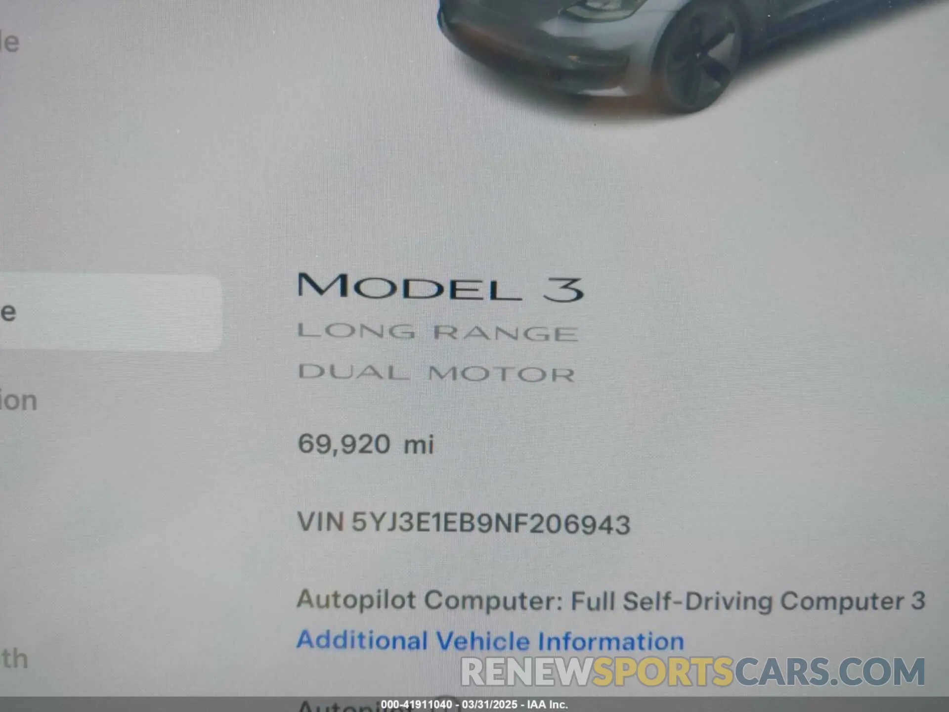 7 Photograph of a damaged car 5YJ3E1EB9NF206943 TESLA MODEL 3 2022