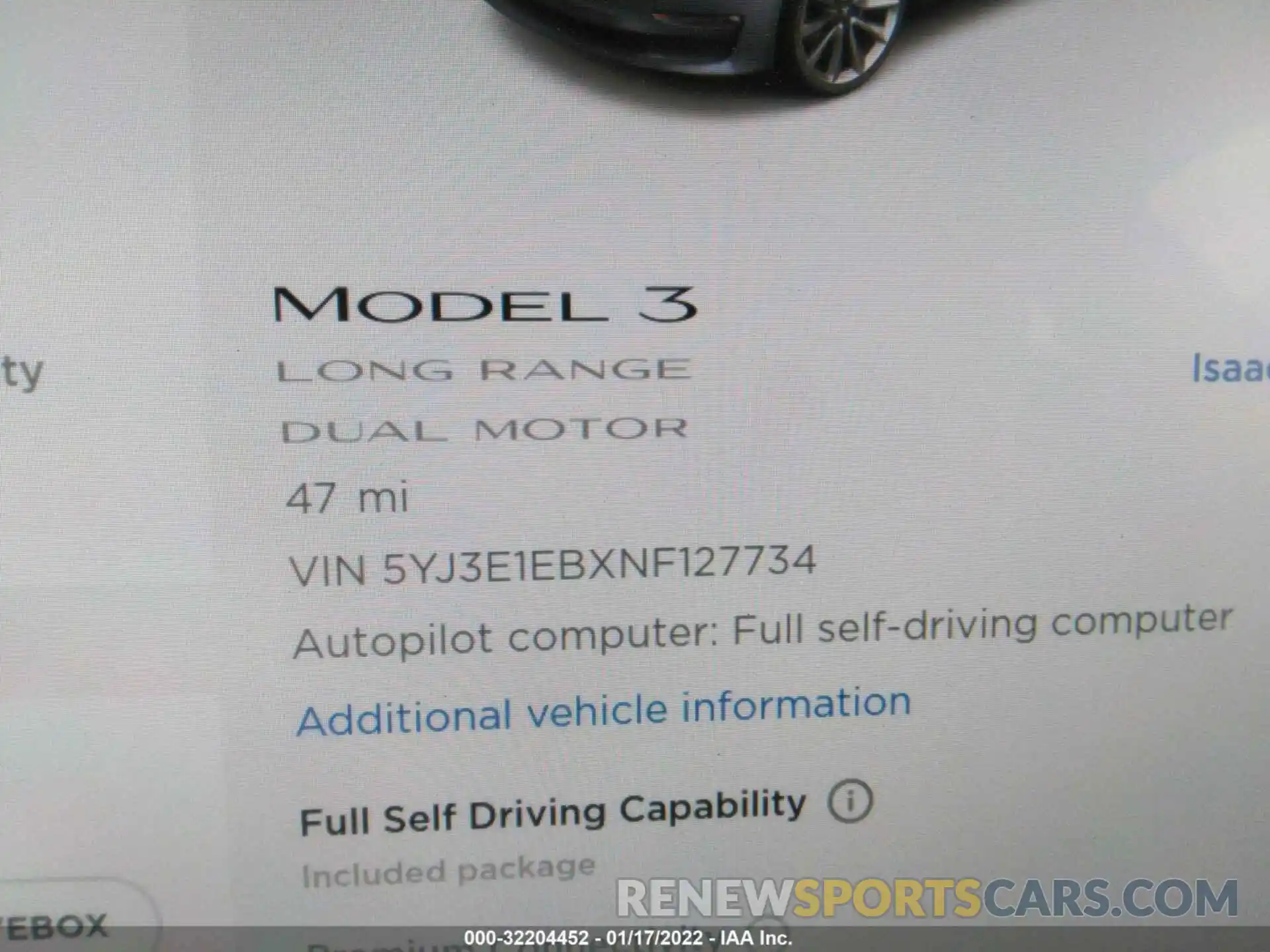 7 Photograph of a damaged car 5YJ3E1EBXNF127734 TESLA MODEL 3 2022