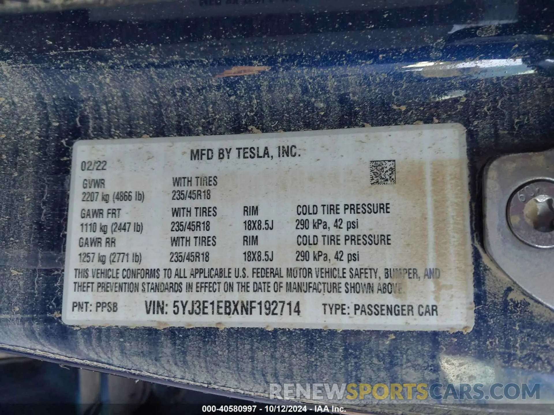9 Photograph of a damaged car 5YJ3E1EBXNF192714 TESLA MODEL 3 2022