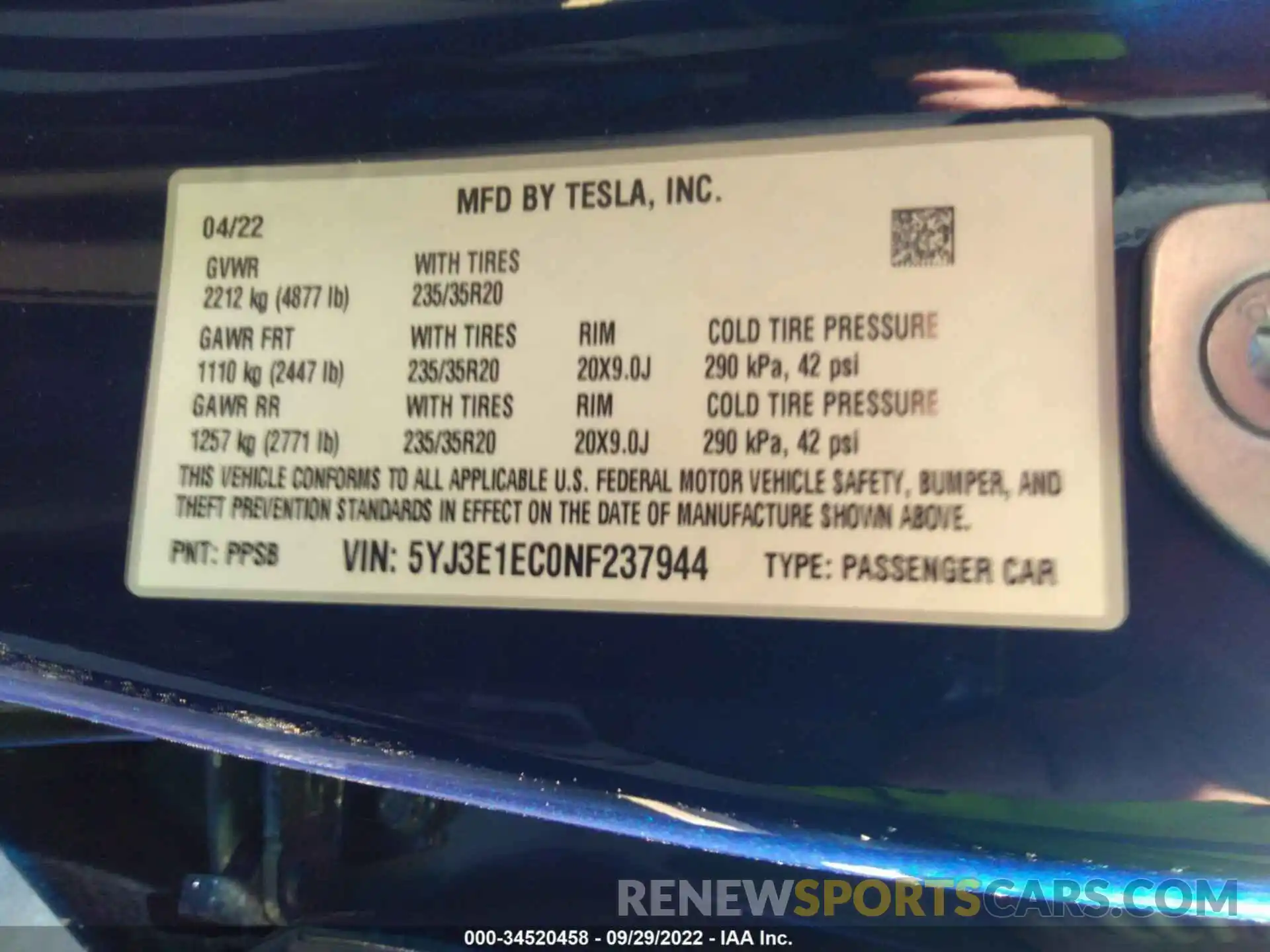 9 Photograph of a damaged car 5YJ3E1EC0NF237944 TESLA MODEL 3 2022