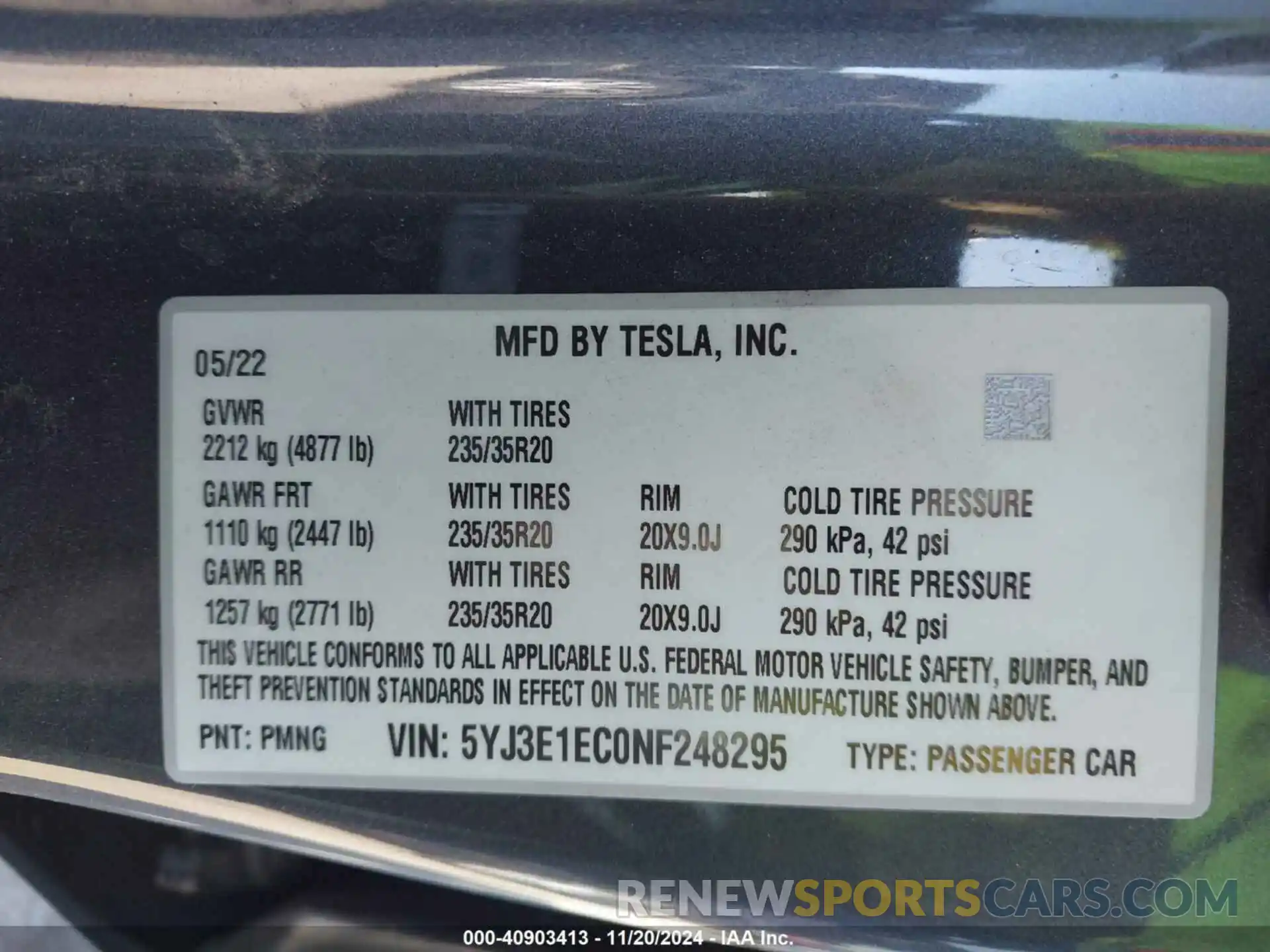 9 Photograph of a damaged car 5YJ3E1EC0NF248295 TESLA MODEL 3 2022