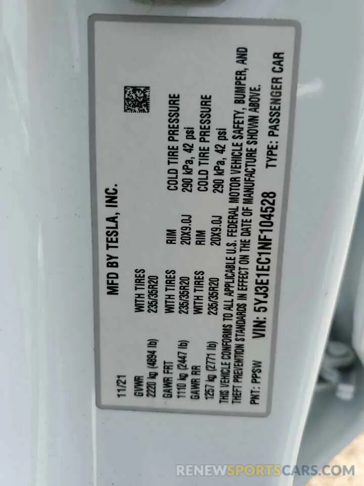 12 Photograph of a damaged car 5YJ3E1EC1NF104528 TESLA MODEL 3 2022