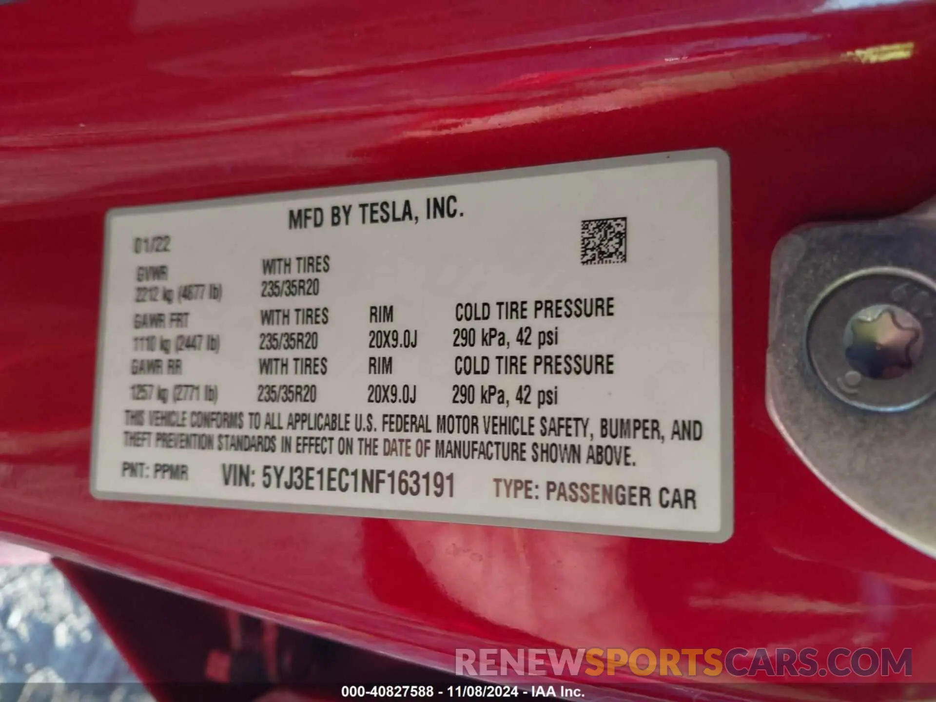 9 Photograph of a damaged car 5YJ3E1EC1NF163191 TESLA MODEL 3 2022