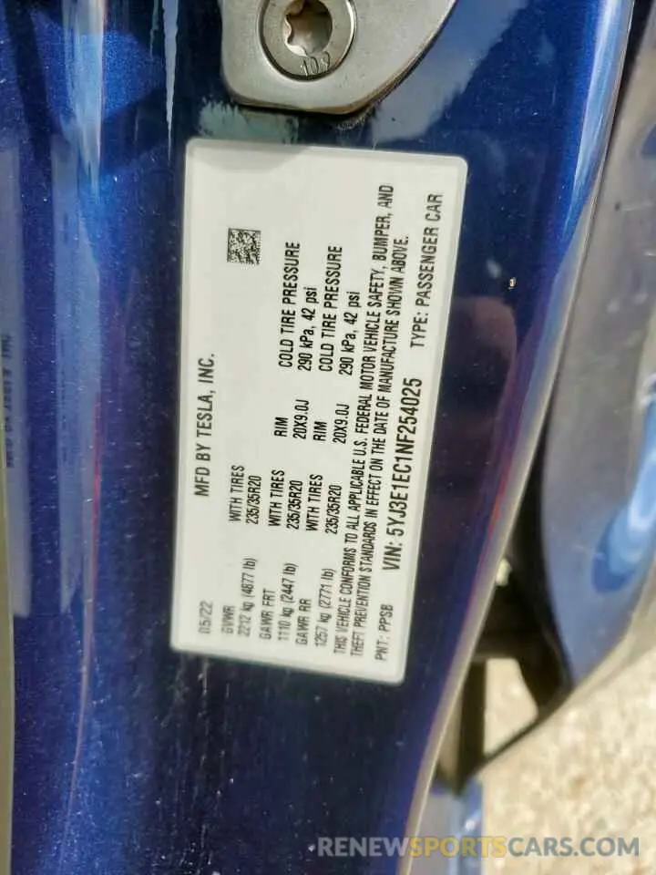 12 Photograph of a damaged car 5YJ3E1EC1NF254025 TESLA MODEL 3 2022