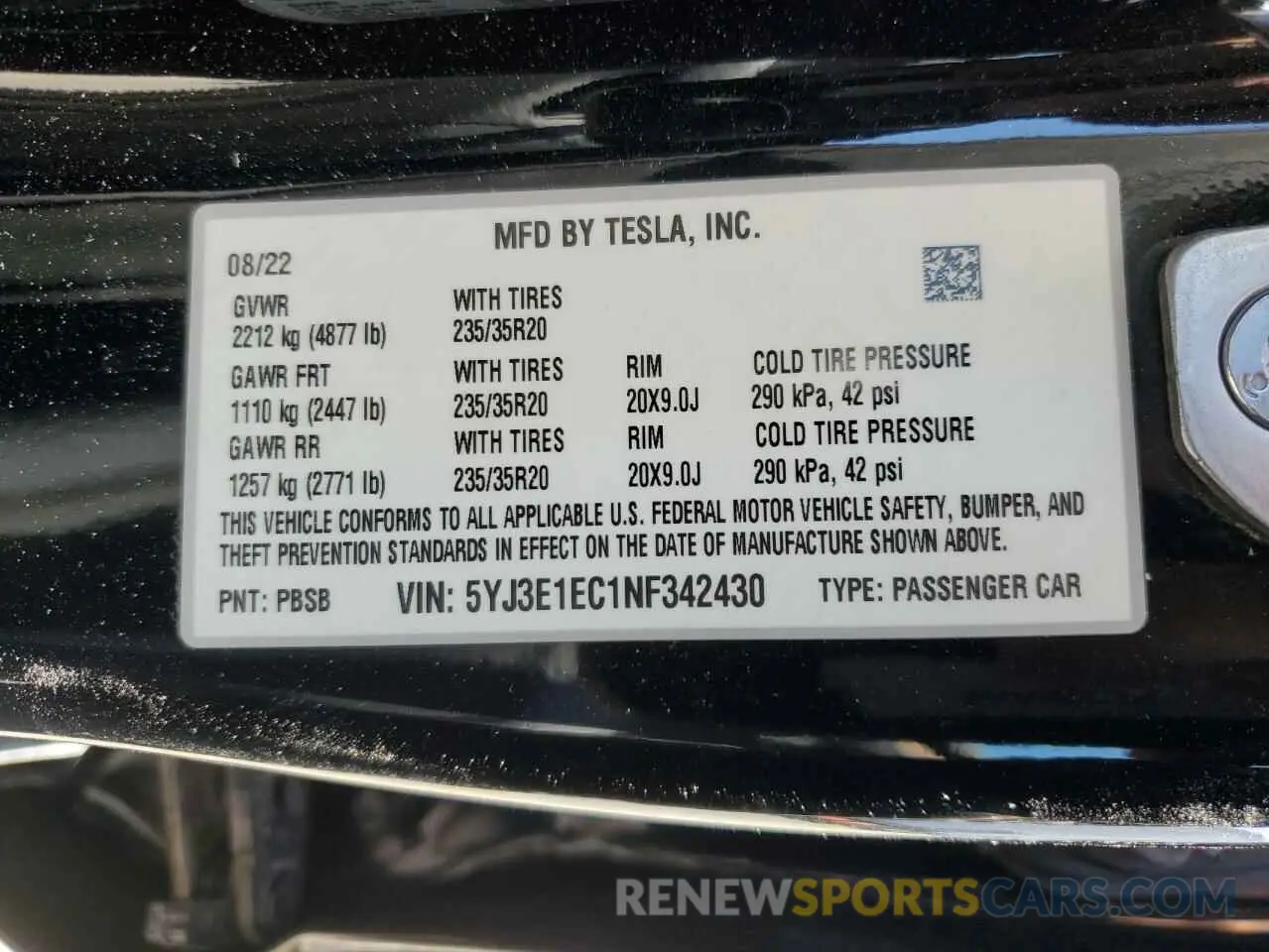 12 Photograph of a damaged car 5YJ3E1EC1NF342430 TESLA MODEL 3 2022