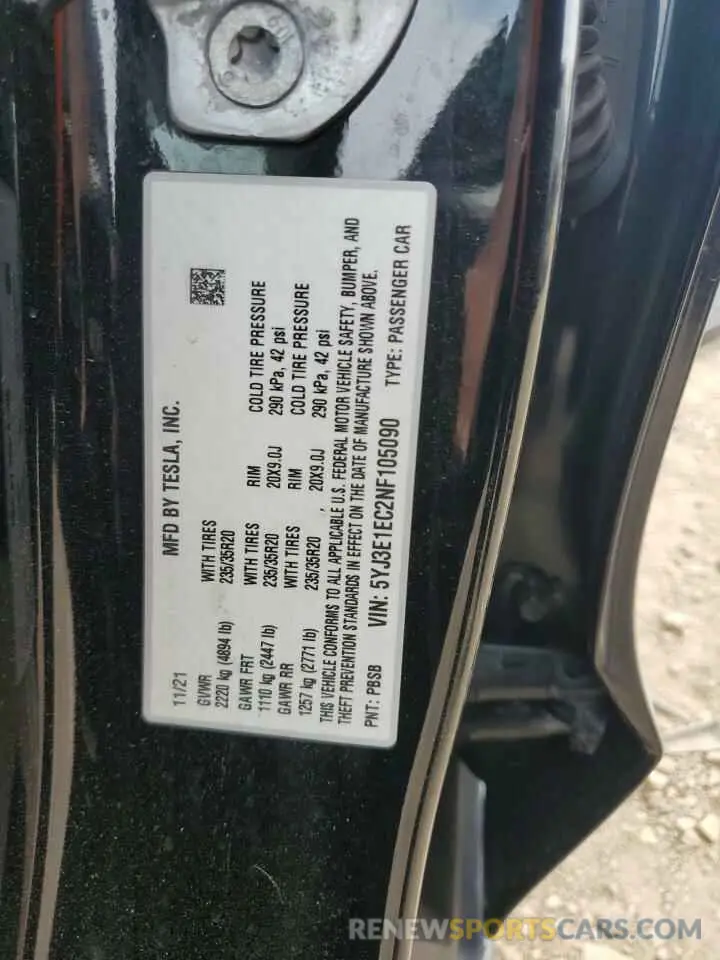 12 Photograph of a damaged car 5YJ3E1EC2NF105090 TESLA MODEL 3 2022