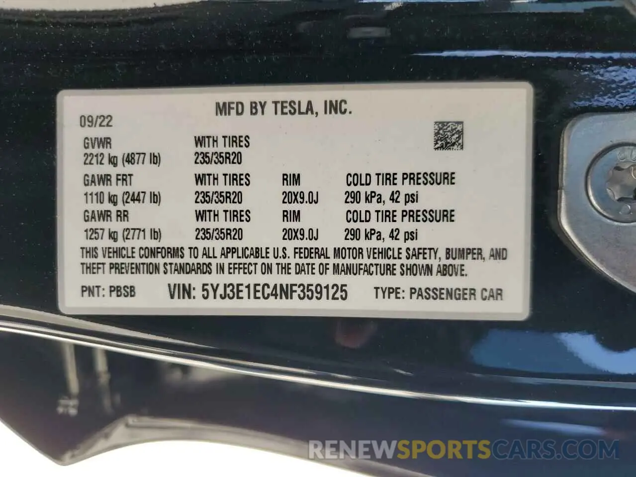 14 Photograph of a damaged car 5YJ3E1EC4NF359125 TESLA MODEL 3 2022