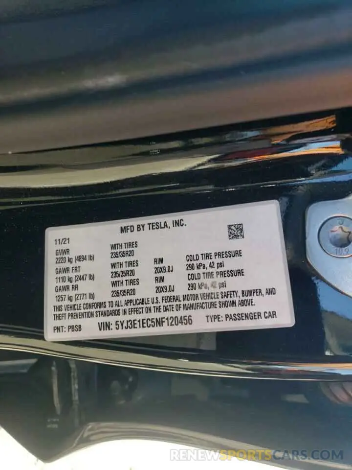 15 Photograph of a damaged car 5YJ3E1EC5NF120456 TESLA MODEL 3 2022