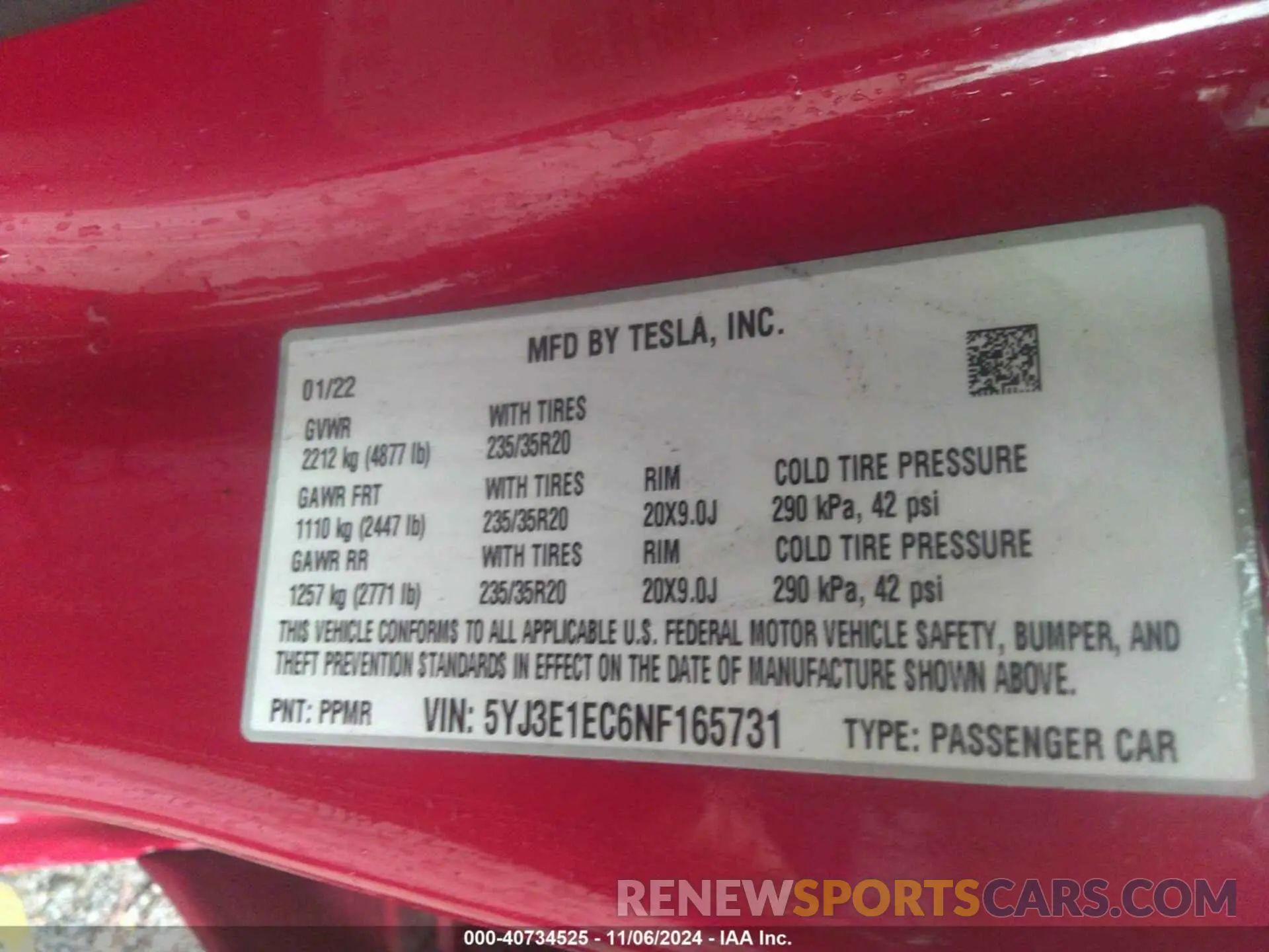 9 Photograph of a damaged car 5YJ3E1EC6NF165731 TESLA MODEL 3 2022