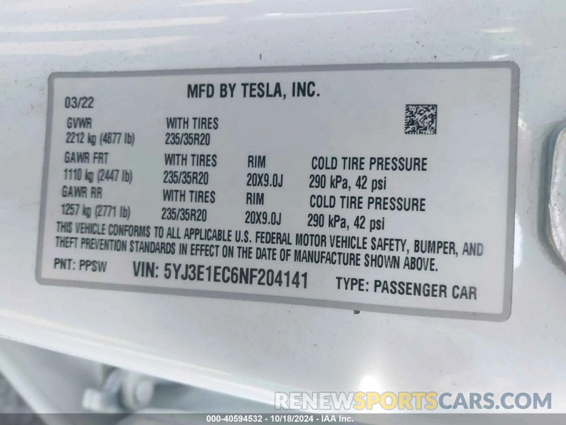 9 Photograph of a damaged car 5YJ3E1EC6NF204141 TESLA MODEL 3 2022