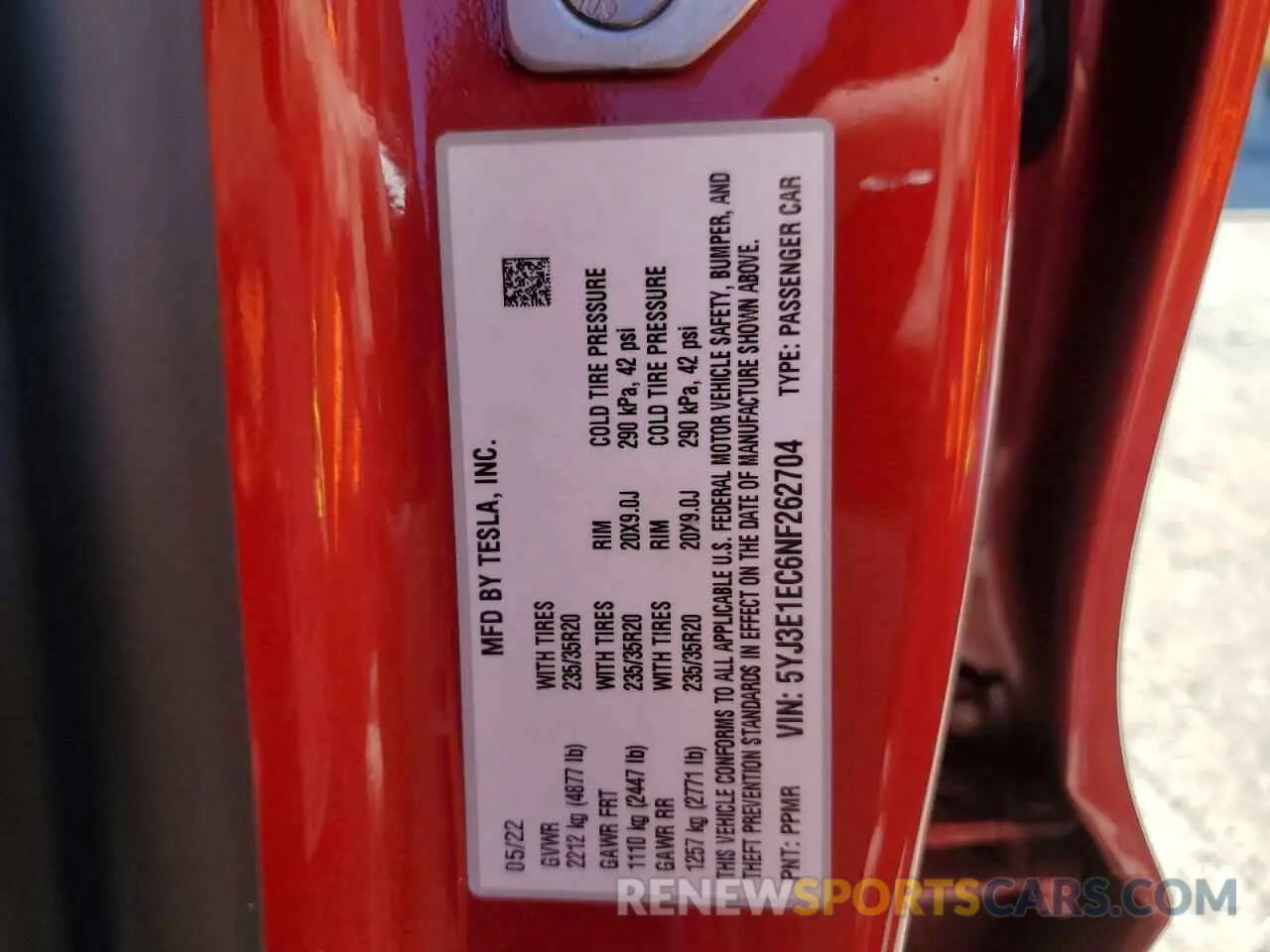 12 Photograph of a damaged car 5YJ3E1EC6NF262704 TESLA MODEL 3 2022